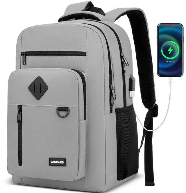 Main image of WINDARS Backpack for Men and Women, Casual School Backpack Teen Boys and Girls Lightweight 17.3 Inch Laptop Bookbag with USB Charger for College Work Travel (Gray)