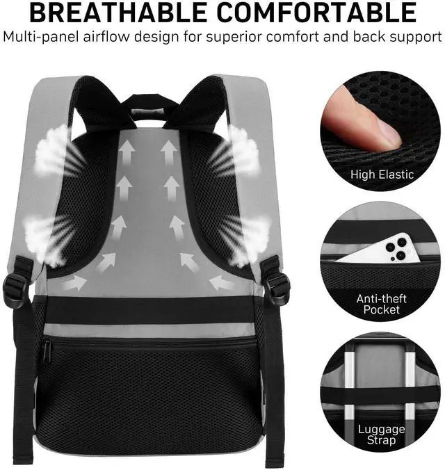 Alt view image 4 of 5 - WINDARS Backpack for Men and Women, Casual School Backpack Teen Boys and Girls Lightweight 17.3 Inch Laptop Bookbag with USB Charger for College Work Travel (Gray)