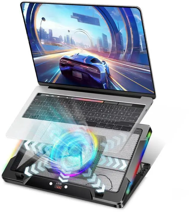 Main image of G-STORY Gaming Laptop Cooling Pad with Movable Fan and Automatic Speed Adjustable by Temperature,Music Sync RGB Light,Low Noise Laptop Cooler 3 Speed 1500/1750/2000RPM(140MM) Stand 1218" Notebook