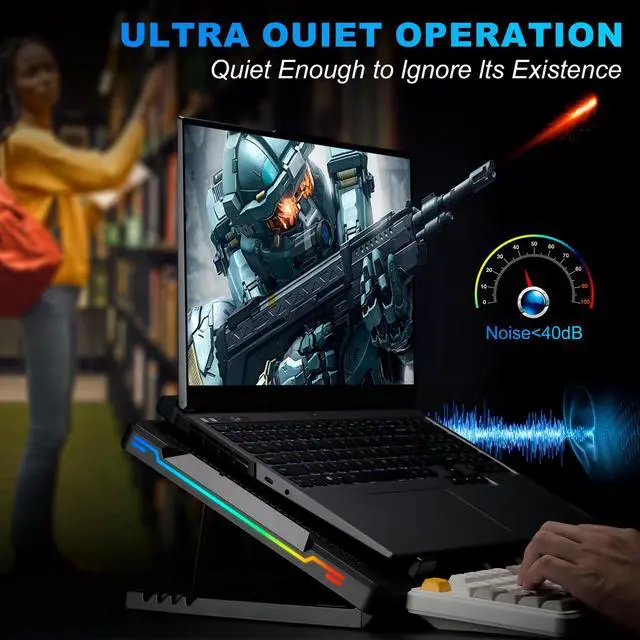 Alt view image 5 of 5 - G-STORY Gaming Laptop Cooling Pad with Movable Fan and Automatic Speed Adjustable by Temperature,Music Sync RGB Light,Low Noise Laptop Cooler 3 Speed 1500/1750/2000RPM(140MM) Stand 1218" Notebook