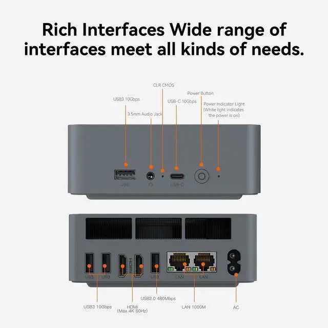 Alt view image 3 of 5 - Beelink EQR7 Mini Desktop PC with AMD Ryzen 5 7535U 6C/12T, 32GB LPDDR5 1TB NVMe M.2 SSD, Dual Display Output, WiFi 6, Dual 1000M RJ45, Bluetooth 5.2 W-11 Mini PC