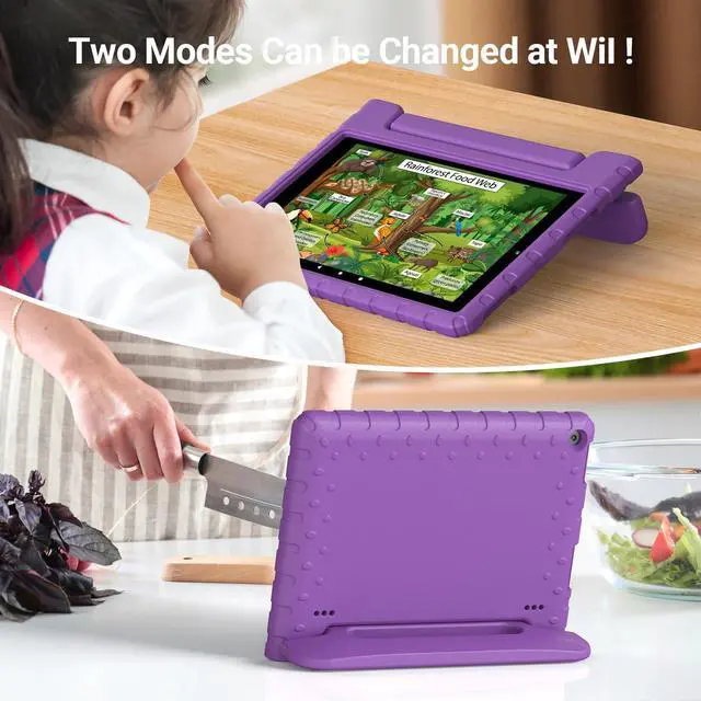 Alt view image 3 of 5 - Thoreta for Amazon Fire hd 10 Tablet case Kids 5th/7th/9th Generation 2015/2017/2019 Released, Shockproof Lightweight Protective Cover with Portable Handle Stand for Boys Girls, Purple