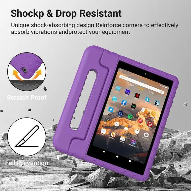 Alt view image 4 of 5 - Thoreta for Amazon Fire hd 10 Tablet case Kids 5th/7th/9th Generation 2015/2017/2019 Released, Shockproof Lightweight Protective Cover with Portable Handle Stand for Boys Girls, Purple