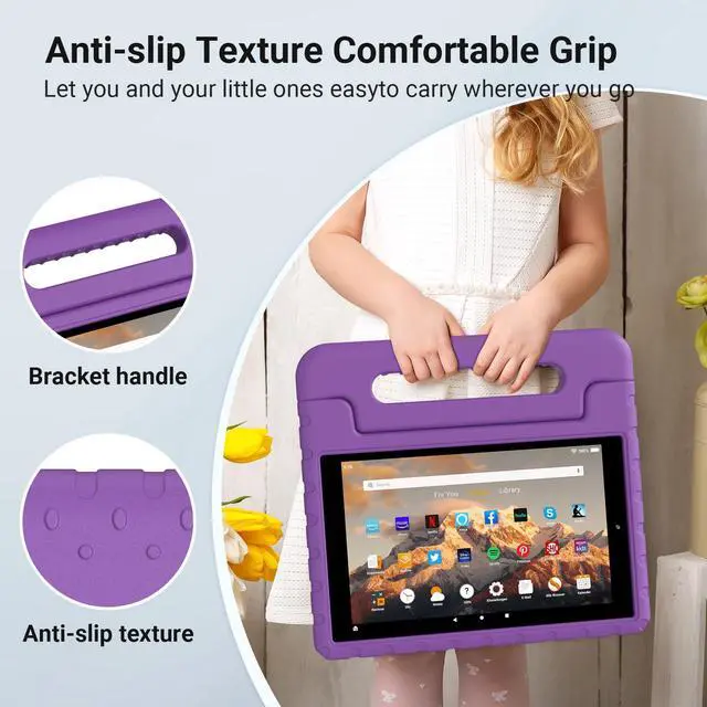 Alt view image 5 of 5 - Thoreta for Amazon Fire hd 10 Tablet case Kids 5th/7th/9th Generation 2015/2017/2019 Released, Shockproof Lightweight Protective Cover with Portable Handle Stand for Boys Girls, Purple