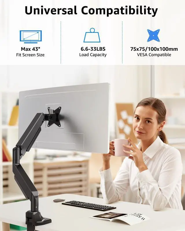 Alt view image 5 of 5 - MOUNTUP Single Monitor Mount fits 17''-43'' Ultrawide Screen, Holds 6.6-33lbs, Computer Monitor Arm Desk Mount + MOUNTUP VESA Mount Extender, Monitor VESA Extension Bracket Adapter for 17-35'' Screens