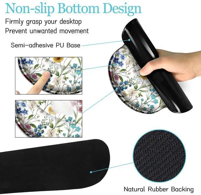 Alt view image 5 of 5 - LIMKRIAN Floral Mouse Pad Set Large Desk Mat for Desktop, Ergonomic Mouse Pad with Gel Wrist Rest for Gaming, Computer Keyboard Mat Wrist Support Cup Coaster Set, Women Office Desk Accessories Decor
