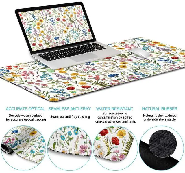 Alt view image 3 of 5 - LIMKRIAN Floral Mouse Pad Set Large Desk Mat for Desktop, Ergonomic Mouse Pad with Gel Wrist Rest for Gaming, Computer Keyboard Mat Wrist Support Cup Coaster Set, Women Office Desk Accessories Decor
