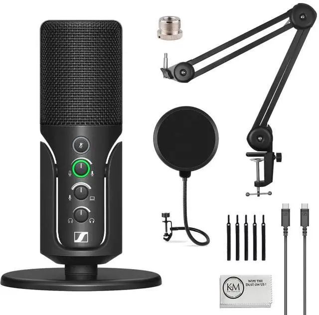 Main image of Sennheiser Profile USB Condenser Microphone with Desktop Stand Bundled with Microphone Boom Arm + Wind Screen Pop Filter + Microfiber Cleaning Cloth (4 Items)