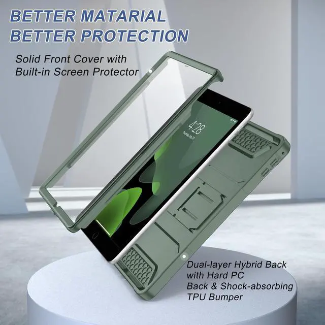 Alt view image 3 of 5 - Soke Case for iPad 6th/5th Generation 9.7 Inch 2018/2017,with Built-in Screen Protector and Kickstand, Rugged Full-Body Heavy Duty Protective Cover for Apple iPad Air 2 /Pro 9.7 - Calke Green