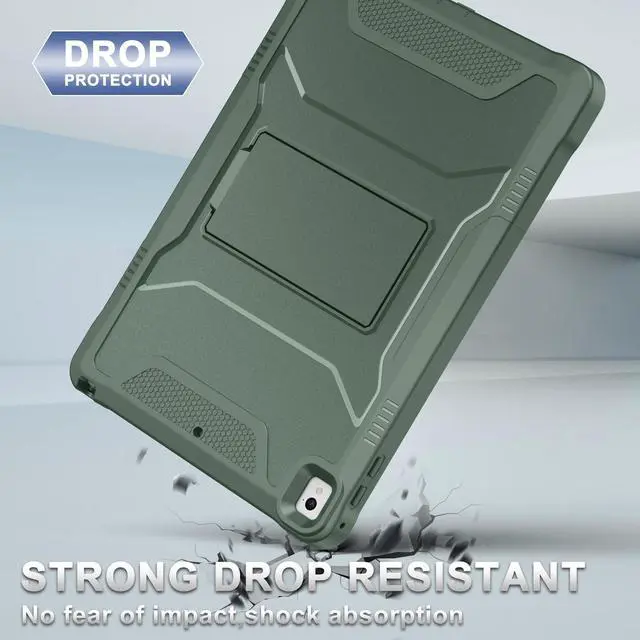 Alt view image 4 of 5 - Soke Case for iPad 6th/5th Generation 9.7 Inch 2018/2017,with Built-in Screen Protector and Kickstand, Rugged Full-Body Heavy Duty Protective Cover for Apple iPad Air 2 /Pro 9.7 - Calke Green