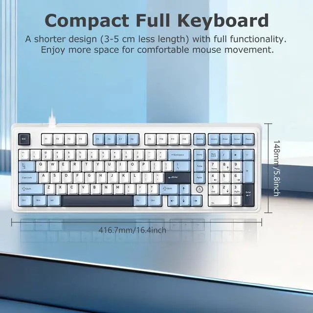 Alt view image 2 of 5 - FIRSTBLOOD ONLY GAME. AK980 101-Key Hot-Swappable Mechanical Keyboard, Gasket Mount RGB Backlit, Programmable Macro, Full N-Key Rollover, with Dreamscape Linear Switches (Glacier Blue)