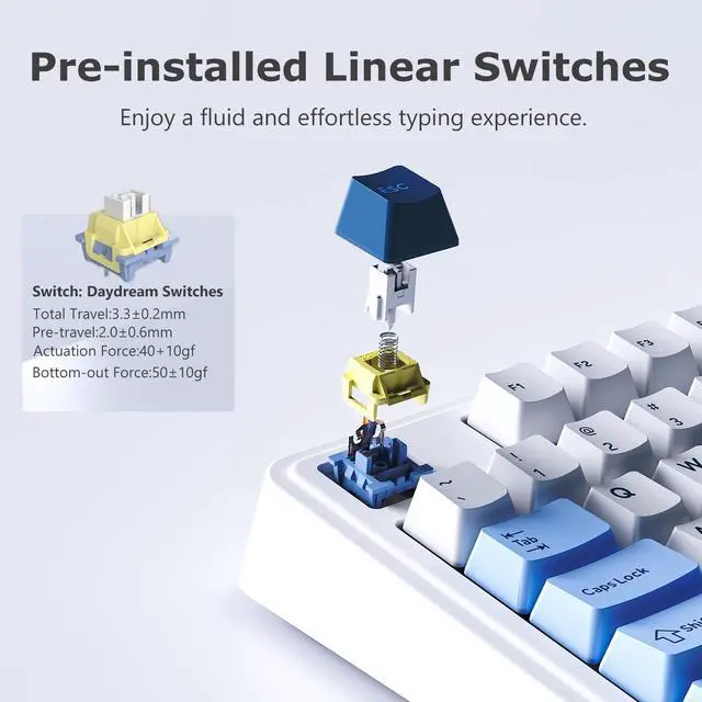 Alt view image 3 of 5 - FIRSTBLOOD ONLY GAME. AK980 101-Key Hot-Swappable Mechanical Keyboard, Gasket Mount RGB Backlit, Programmable Macro, Full N-Key Rollover, with Dreamscape Linear Switches (Glacier Blue)