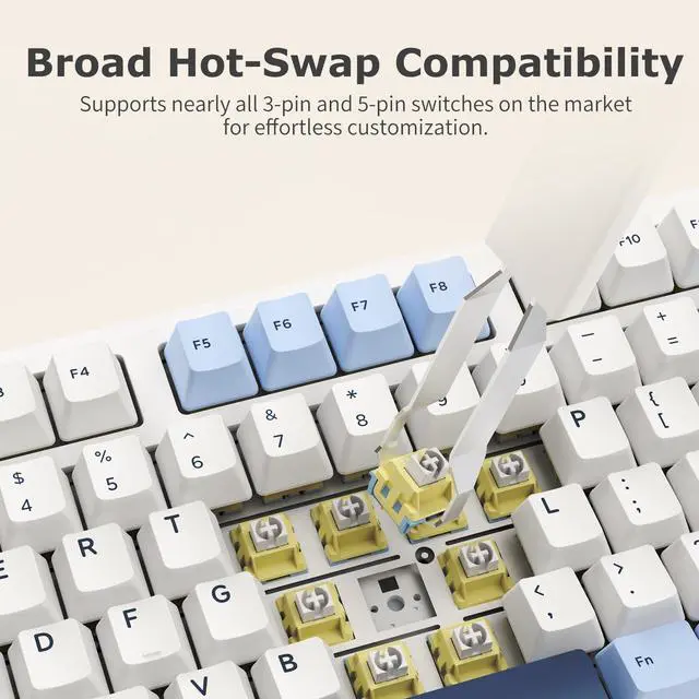 Alt view image 4 of 5 - FIRSTBLOOD ONLY GAME. AK980 101-Key Hot-Swappable Mechanical Keyboard, Gasket Mount RGB Backlit, Programmable Macro, Full N-Key Rollover, with Dreamscape Linear Switches (Glacier Blue)