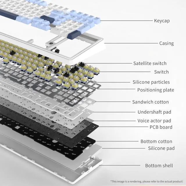 Alt view image 5 of 5 - FIRSTBLOOD ONLY GAME. AK980 101-Key Hot-Swappable Mechanical Keyboard, Gasket Mount RGB Backlit, Programmable Macro, Full N-Key Rollover, with Dreamscape Linear Switches (Glacier Blue)