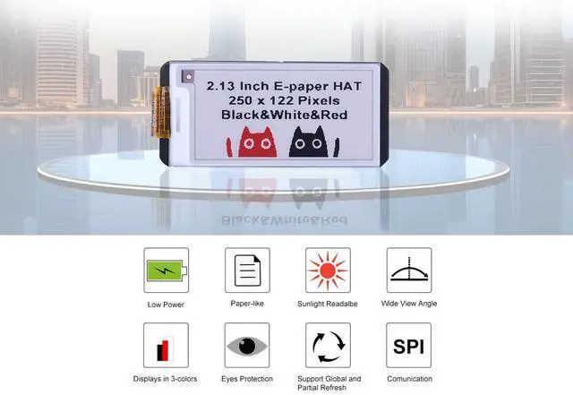 Alt view image 5 of 5 - 2.13 Inch E-Ink Display HAT for Raspberry Pi/Jetson Nano/Arduino/STM32 Three Color Red White Black E-Paper Screen SPI Interface 250x122 Resolution