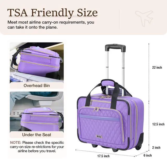 Alt view image 2 of 5 - Lekespring Rolling Laptop Bag, Laptop Briefcase on Wheels for Women Fits Up to 15.6Inch Computer Bags Water Resistant for Work Travel and Business (Purple)