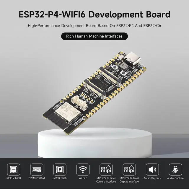 Alt view image 3 of 5 - Waveshare ESP32-P4-WIFI6 High-Performance Development Board, Based On ESP32-P4 and ESP32-C6, Supports Wi-Fi 6 and Bluetooth 5/BLE, with Pre-soldered Headers