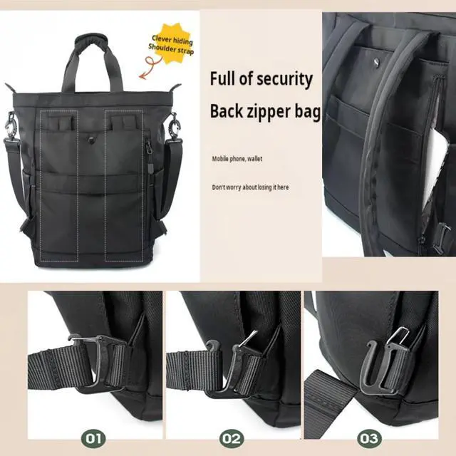 Alt view image 3 of 5 - NOBLEMAN Convertible Black Laptop Backpack Purse for Women Travel Work, 3 In 1 Tote Backpack Convertible Bag Daypack for Work, Daily, Travel