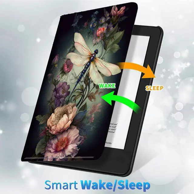 Alt view image 3 of 5 - BREIDMKFM Case for 6" All-New Kindle 11th Generation 2022 Release, PU Leather Cover Smart Standing with Auto Sleep/Wake Cover for Basic Kindle 2022, Dragonfly Peony