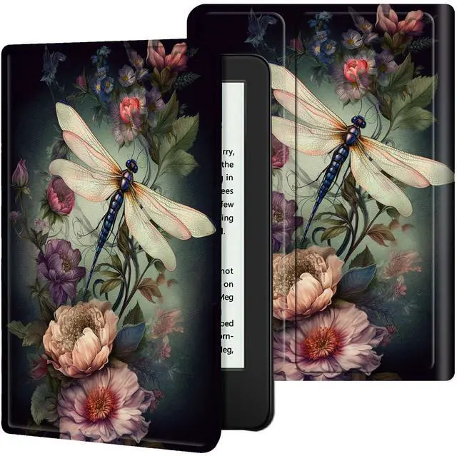 Main image of BREIDMKFM Case for 6" All-New Kindle 11th Generation 2022 Release, PU Leather Cover Smart Standing with Auto Sleep/Wake Cover for Basic Kindle 2022, Dragonfly Peony