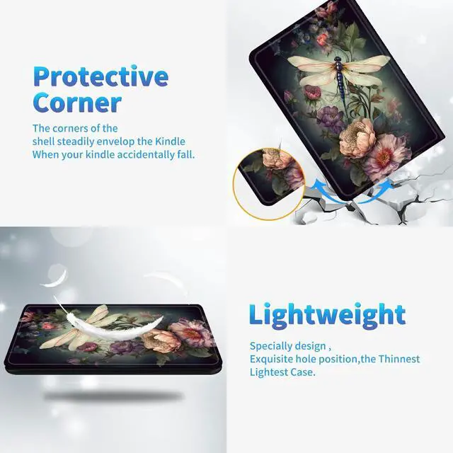 Alt view image 4 of 5 - BREIDMKFM Case for 6" All-New Kindle 11th Generation 2022 Release, PU Leather Cover Smart Standing with Auto Sleep/Wake Cover for Basic Kindle 2022, Dragonfly Peony