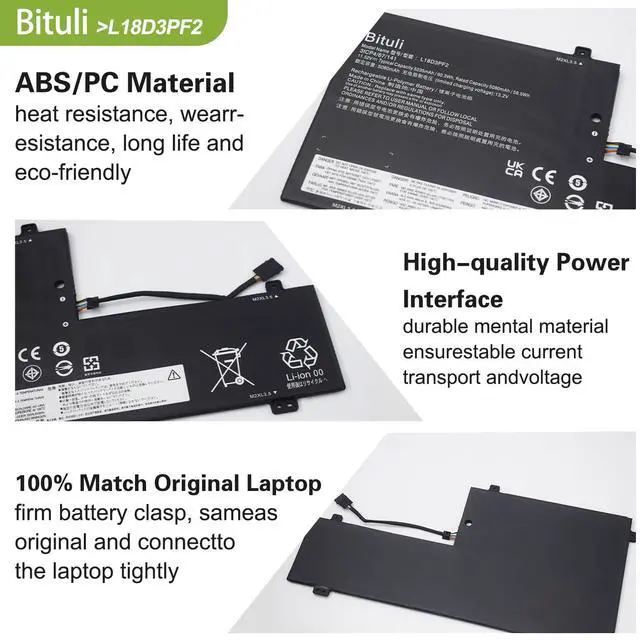 Alt view image 2 of 5 - Bituli L18M3PFA L18D3PF2 Laptop Battery Replacement for Lenovo Yoga C740-15IML C740-15 81TD Series Notebook 5B10T83739 5B10T83740 5B10W67258 5B10W67402 SB10W67375 5235mAh 11.52V 60.3Wh