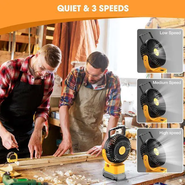 Alt view image 3 of 5 - ohyes Cordless 5IN Jobsite Fan Fit For DeWALT 20V Max Battery Brushless Motor Variable Speed USB Fast Charging For Camping and Workshop(Battery not included)