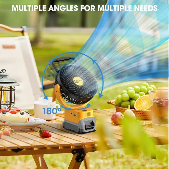 Alt view image 4 of 5 - ohyes Cordless 5IN Jobsite Fan Fit For DeWALT 20V Max Battery Brushless Motor Variable Speed USB Fast Charging For Camping and Workshop(Battery not included)