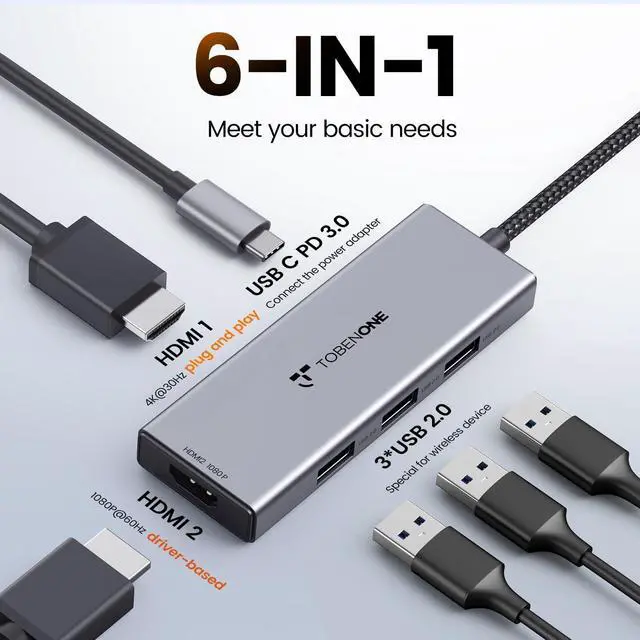 Alt view image 2 of 4 - USB-C Dual HDMI Docking Station, Dual Monitor Adapter with Super-Speed Transfer, Compatible with Thunderbolt 5/4/3, USB4.0, MacBook & Windows Laptops