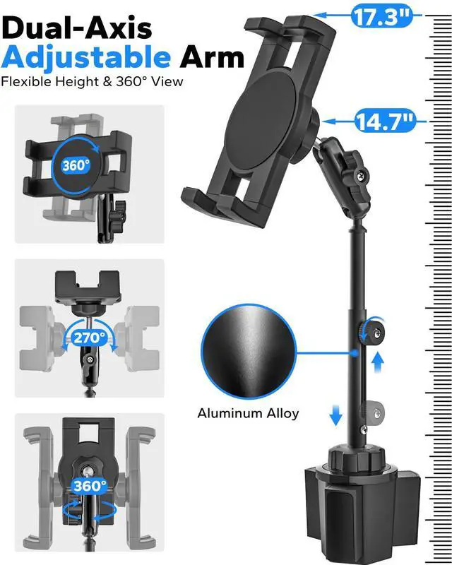 Alt view image 3 of 5 - 15.6" Tablet Holder for Car Cup Holder - [Eye Level Viewing] Heavy Duty Truck Cup Holder for Large Tablets, Metal Adjustable Arm CupHolder for iPad Pro Air Mini, iPhone, Galaxy Tab, 4.7-15.6" Devices