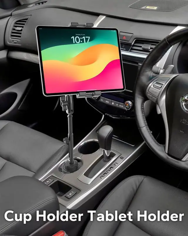 Alt view image 5 of 5 - 15.6" Tablet Holder for Car Cup Holder - [Eye Level Viewing] Heavy Duty Truck Cup Holder for Large Tablets, Metal Adjustable Arm CupHolder for iPad Pro Air Mini, iPhone, Galaxy Tab, 4.7-15.6" Devices