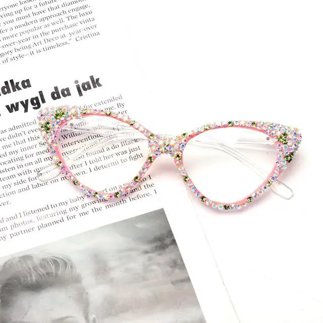Alt view image 2 of 5 - ICARA Bling Crystal Cat Eye Reading Glasses Rhinestone Blue Light Blocking Glasses for Women (ab grren, 0.0, x)