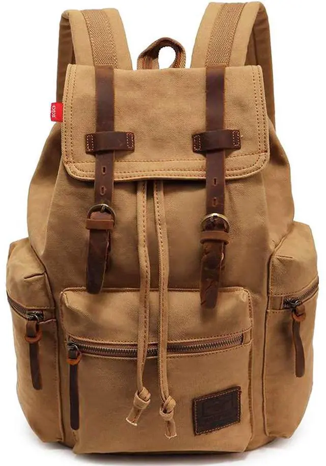 Main image of HuaChen Vintage Canvas Backpack, Large Capacity Travel Rucksack for Hiking, Camping, School, and Outdoor Activities  Unisex M32-Khaki-L