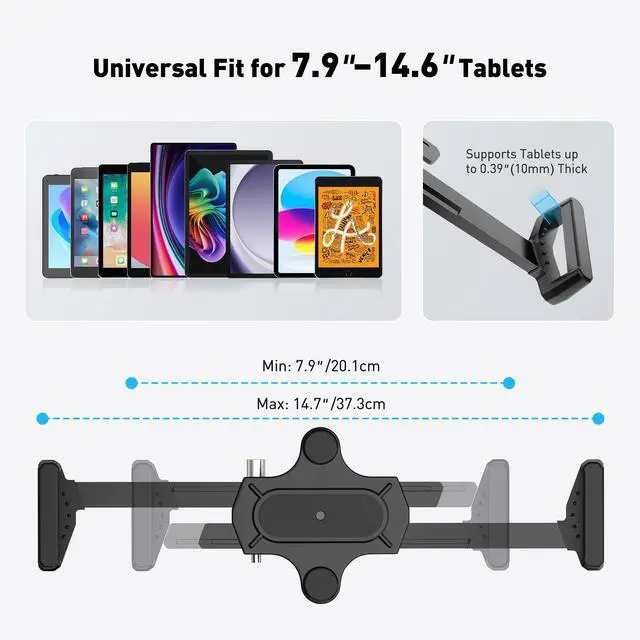 Alt view image 3 of 5 - AboveTEK Tablet Wall Mount Holder, 360° Rotation iPad Wall Mount with Anti-Theft Lock & Key, Fits 7.9"14.6" Tablets, Premium Steel & Zinc Alloy Secure Wall Mounted Tablet Holder