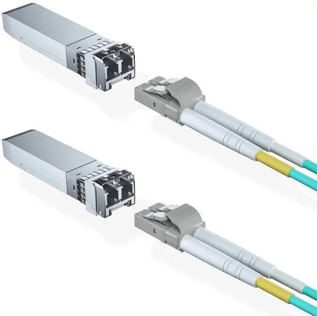 Main image of 2 Pack 10Gb Multimode Module with 5m OM3 LC to LC Fiber Cable, 10GBase-SR SFP+ LC Transceiver MMF,850nm,Compatible for Ubiquiti UF-MM-10G, Mikrotik, Netgear,D-Link,TP-Link and More