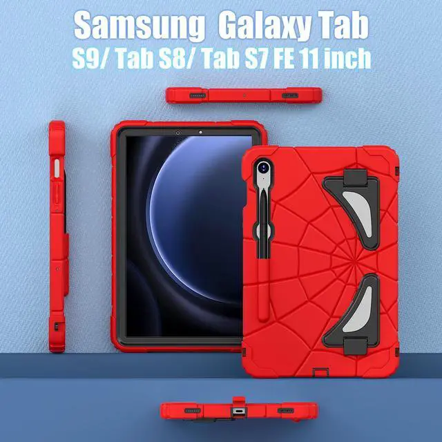 Alt view image 3 of 5 - AKABEILA Compatible with Samsung Galaxy Tab S7/S8/S9/S9 FE 11 inch(2023) Tablet CaseLightweight Shockproof Rugged Protective Cover with Kickstand for Kids Children Boys Babies Red Black