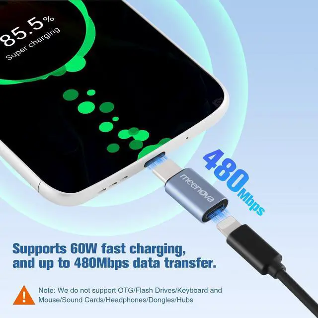 Alt view image 5 of 5 - Meenova 60W Lightning to USB C Adapter for iPhone 16 15 Pro Max Plus, S24, Type C Charging Converter,Cord Organizer 304 Stainless Steel Cable Holder, Cable Management Aesthetic Cute Desk Accessories