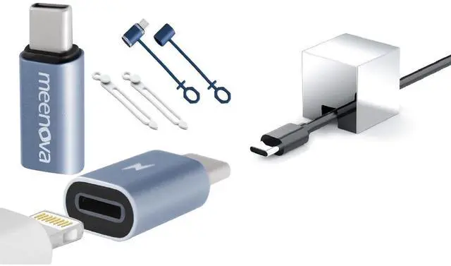 Main image of Meenova 60W Lightning to USB C Adapter for iPhone 16 15 Pro Max Plus, S24, Type C Charging Converter,Cord Organizer 304 Stainless Steel Cable Holder, Cable Management Aesthetic Cute Desk Accessories