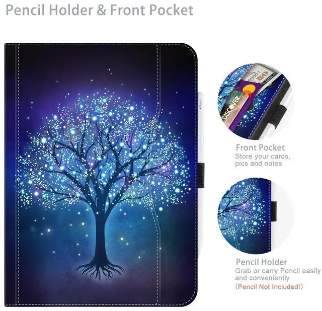 Alt view image 4 of 5 - Lalumix for iPad (A16) 11Th/10Th Generation Case 2025/2022, for iPad Case 11Th/10Th Generation, 10Th/11Th Gen iPadCase Cover Pencil Holder/Hand Strap/Pocket/Adjustable Stand, Blue Star Tree