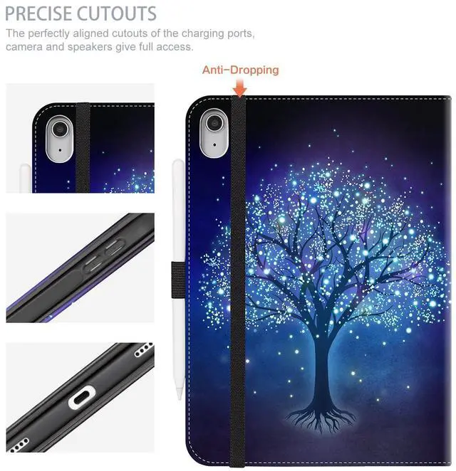 Alt view image 5 of 5 - Lalumix for iPad (A16) 11Th/10Th Generation Case 2025/2022, for iPad Case 11Th/10Th Generation, 10Th/11Th Gen iPadCase Cover Pencil Holder/Hand Strap/Pocket/Adjustable Stand, Blue Star Tree