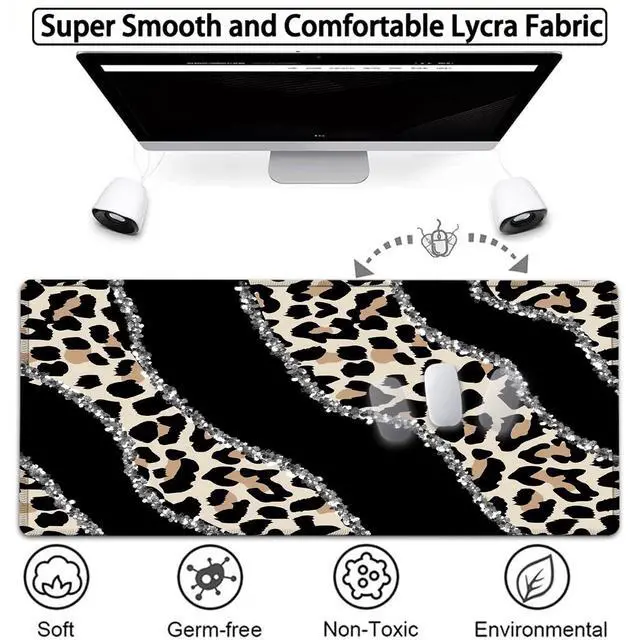 Alt view image 2 of 5 - Large Gaming Mouse Pad, 31.5x11.8 in Extended Computer Mouse Mat with Non-Slip PU Base, Ergonomic Memory Foam Keyboard Wrist Rest, for Work & Gaming, Office Desk Pad Leopard Black Writing Pad