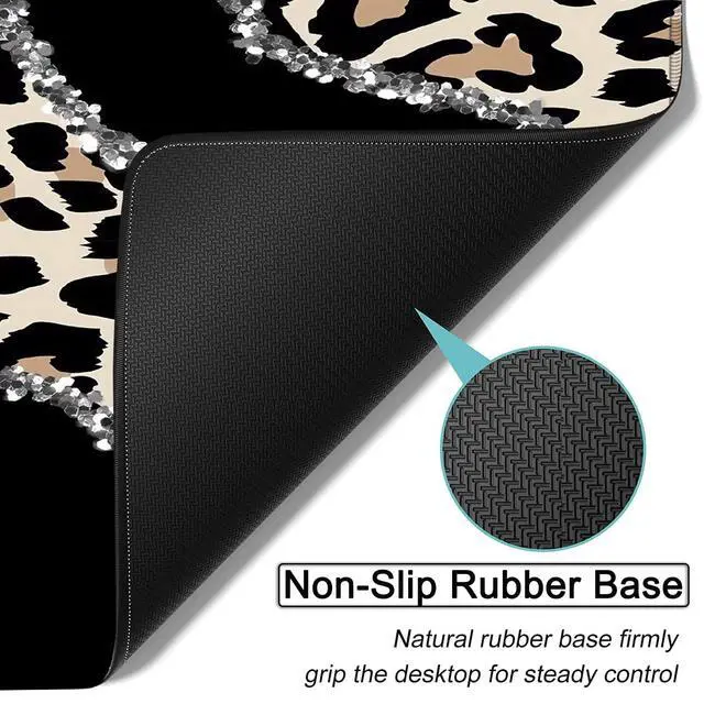 Alt view image 3 of 5 - Large Gaming Mouse Pad, 31.5x11.8 in Extended Computer Mouse Mat with Non-Slip PU Base, Ergonomic Memory Foam Keyboard Wrist Rest, for Work & Gaming, Office Desk Pad Leopard Black Writing Pad