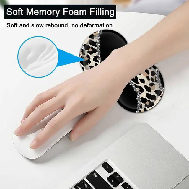 Alt view image 5 of 5 - Large Gaming Mouse Pad, 31.5x11.8 in Extended Computer Mouse Mat with Non-Slip PU Base, Ergonomic Memory Foam Keyboard Wrist Rest, for Work & Gaming, Office Desk Pad Leopard Black Writing Pad