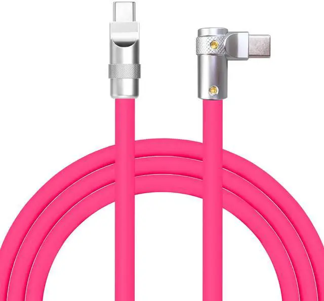 Main image of chubbycable FlexElbow 90 Degree 240W Fast Charging Cable Right Angle USB C Cable Silicone Charging Cord Compatible with iPhone 17-15 Series iPad, Rose Red, Type-C to Type-C, 0.32FT