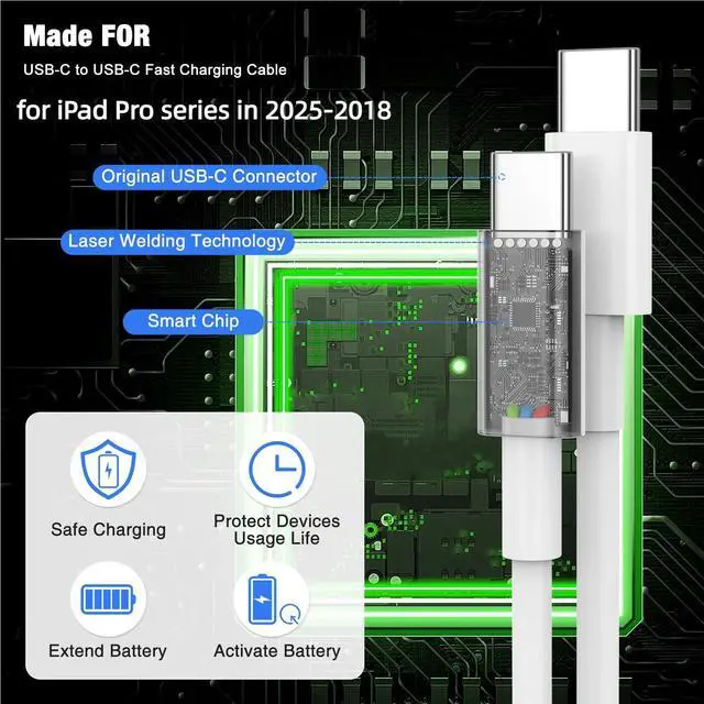 Alt view image 5 of 5 - 45W USB C Fast Charger for iPad Pro 13(M4)/iPad Pro 12.9/11 in 2025-2018,iPad Air M3/M2/5th/4th,iPad 11th A16/10th/Mini 7/Mini 6th,iPad Charger Fast Charging Charger Block with 10/6FT C to C Cable