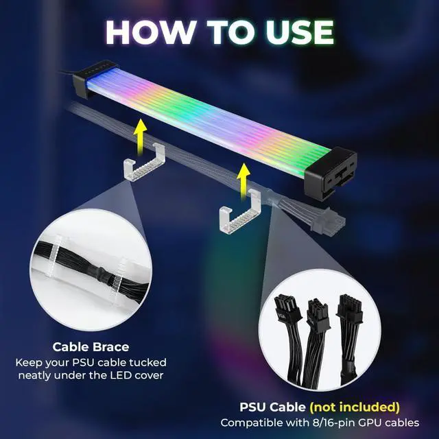 Alt view image 3 of 5 - TECWARE Flex RGB, Cable Cover Kit, Light Up LED Strip Set for PSU Extensions, 5V 3 Pin ARGB Sync, Compatible with 8-Pin or 16-Pin GPU Cable, 24-Pin Motherboard Cable, White