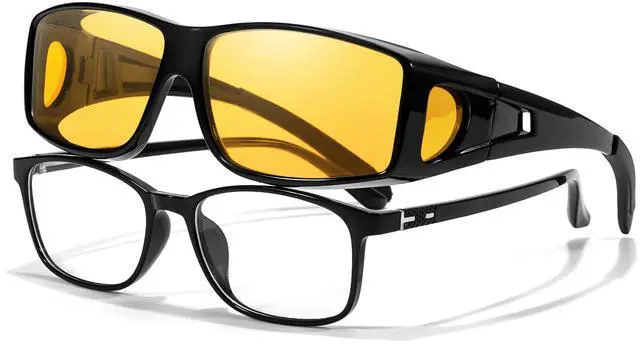 Main image of LVIOE Wrap Around Oversized Blue Light Blocking Glasses Square TR90 Big Large Huge Trendy Fit Over Glasses Men Women LB0311M