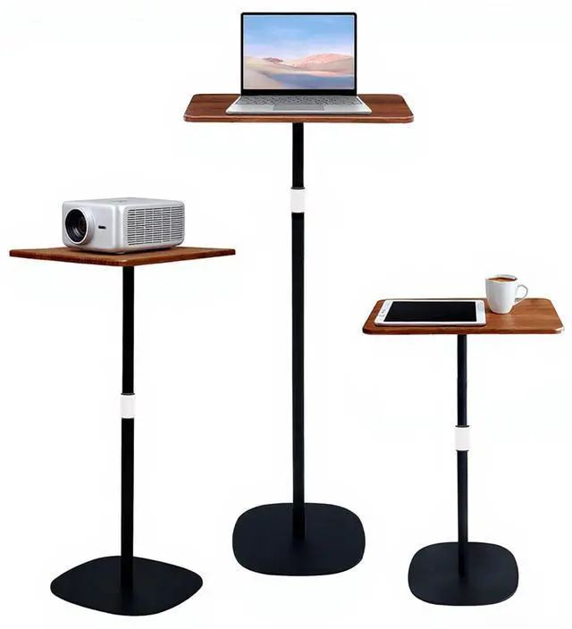 Main image of tonchean Portable Height Adjustable Laptop Floor Stand (18-47") | Mobile Small Standing Desk for Home/Office/Classroom | Bedside Sofa Workstation with Wooden Top & Easy Assembly, Black