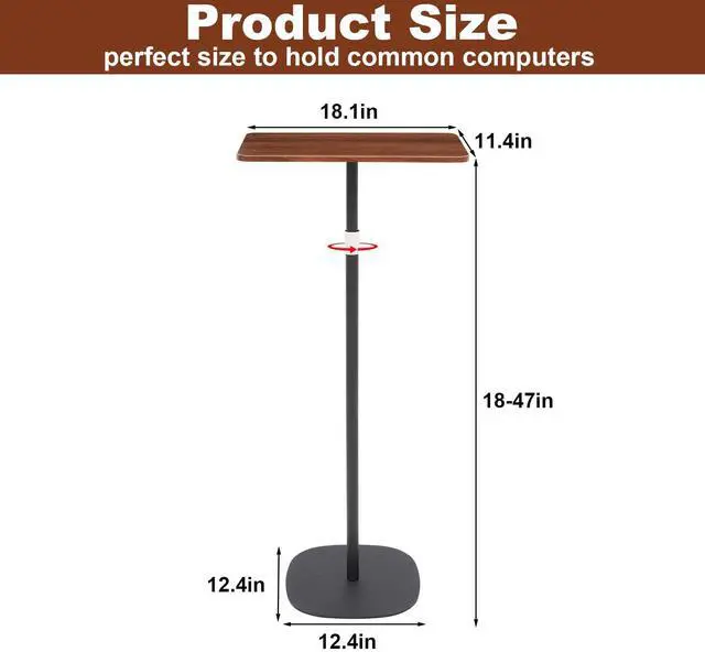 Alt view image 3 of 5 - tonchean Portable Height Adjustable Laptop Floor Stand (18-47") | Mobile Small Standing Desk for Home/Office/Classroom | Bedside Sofa Workstation with Wooden Top & Easy Assembly, Black