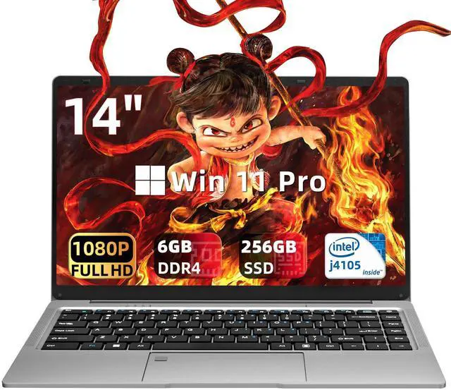 Main image of Fsjun Ultra-Thin Laptop Win 11 Pro & Office 2019, 14" FHD IPS,Celeron J4105, 6GB RAM, 256GB SSD, 180° Hinge/HDMI/WiFi/BT, Lightweight & Portable, Perfect for Work, Study, Travel,Gray